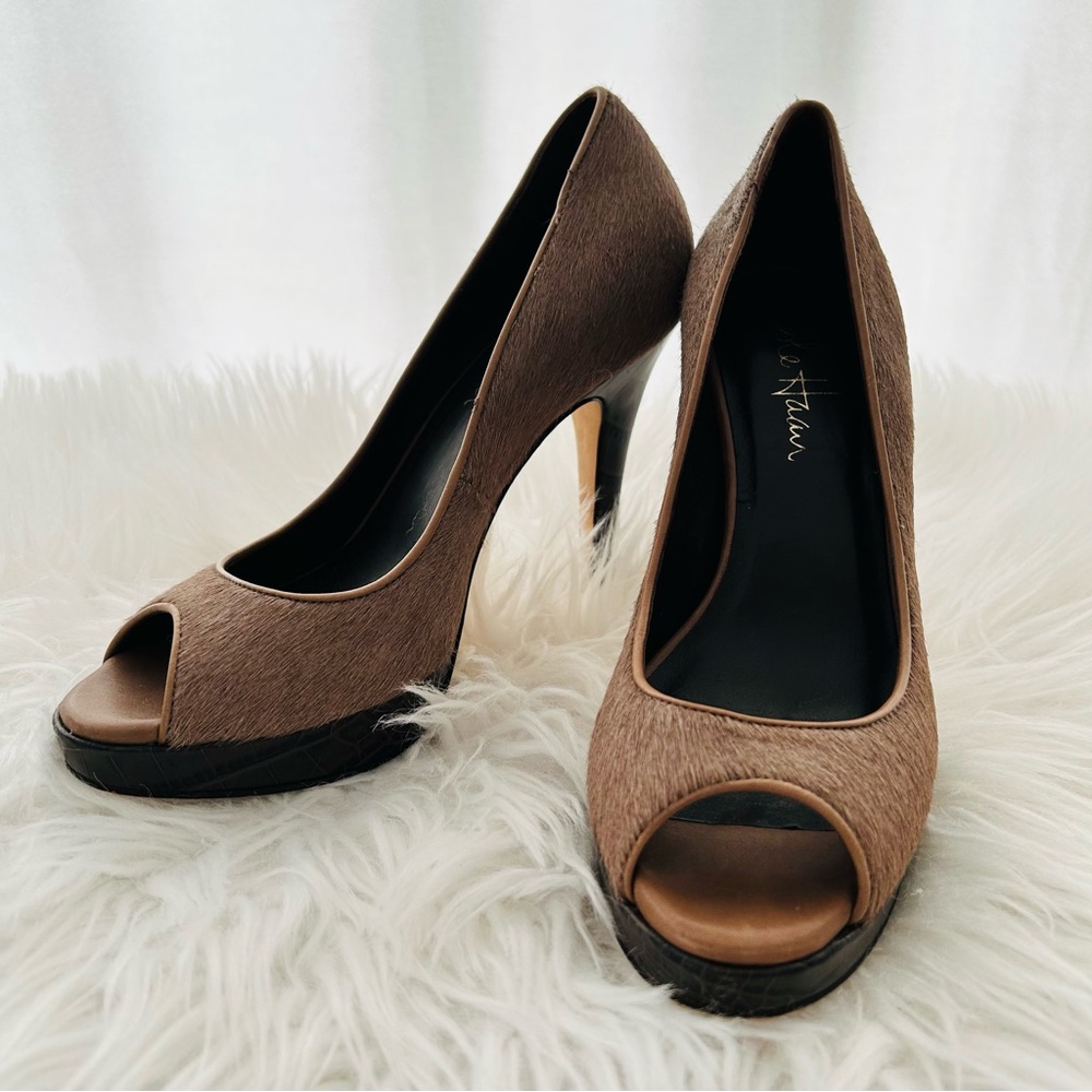 Cole Haan Nike Air Taupe Calf Hair Peep Toe Pumps 5.5